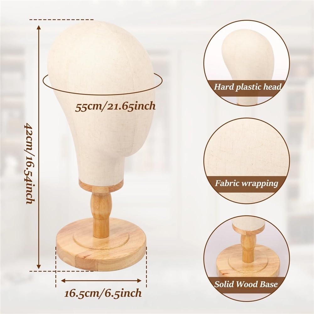 Wig Stand Perückenkopf aus Segeltuch, Perückenständer, Schaufensterpuppenkopf for Ausstellen und Herstellen von Perücken, Perückenständer mit Kopf, Perückenstützen, Halter, Kappen, Kopfschmuck Wig Dis