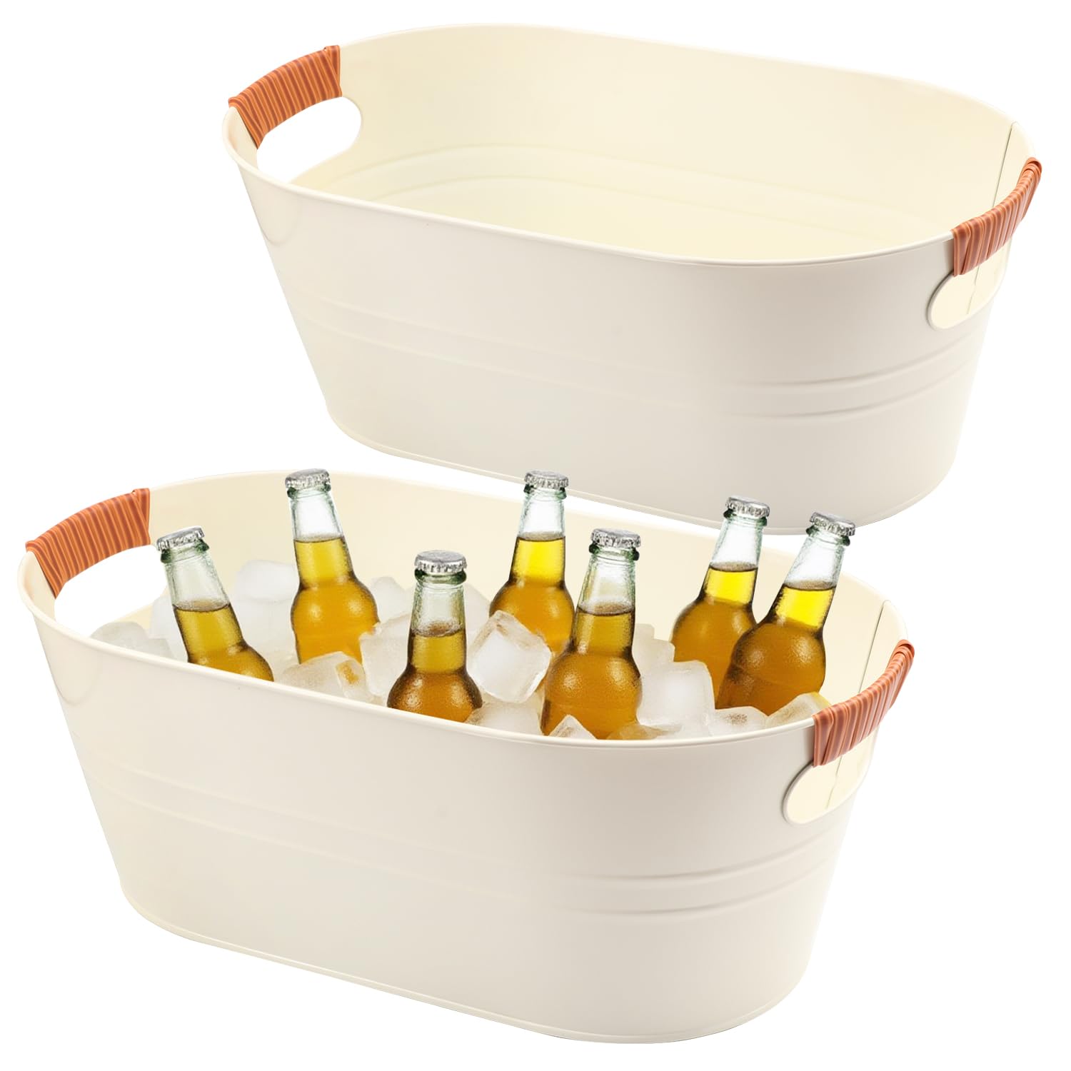 2 pcs 15.3 x 9 x 6 inches white metal galvanized tub with handles,3 gallon galvanized beverage tubs for parties, large metal drink ice buckets for beer, wine, cocktails & outdoor events