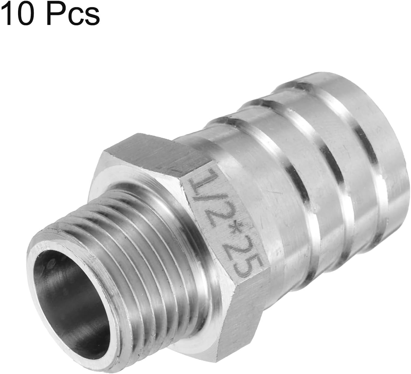 HARFINGTON 10pcs Stainless Steel Barbed Fitting 1/2" NPT Male to 1" Hose ID for Home Brew Pipe Fitting Direct Thread Tower Connector Durable Construction