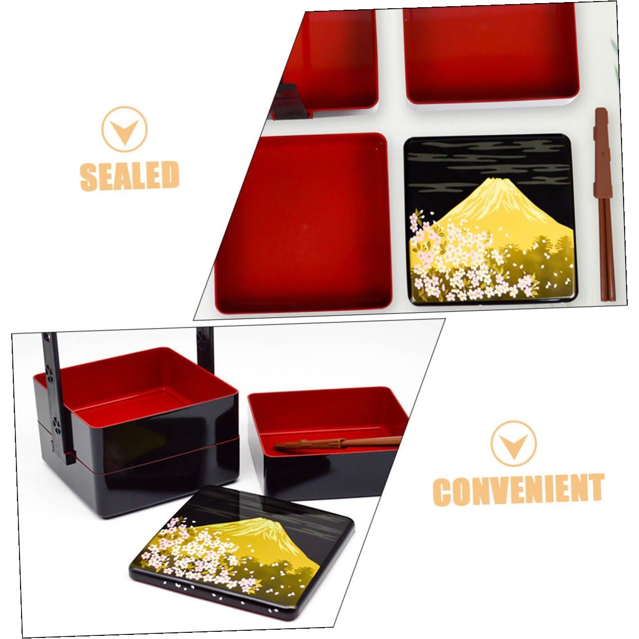 Boîte à Lunch Bento Japonaise Noire Réutilisable en Abs Design à Trois Couches, Pratique et Étanche, pour Repas en Plein Air à Emporter
