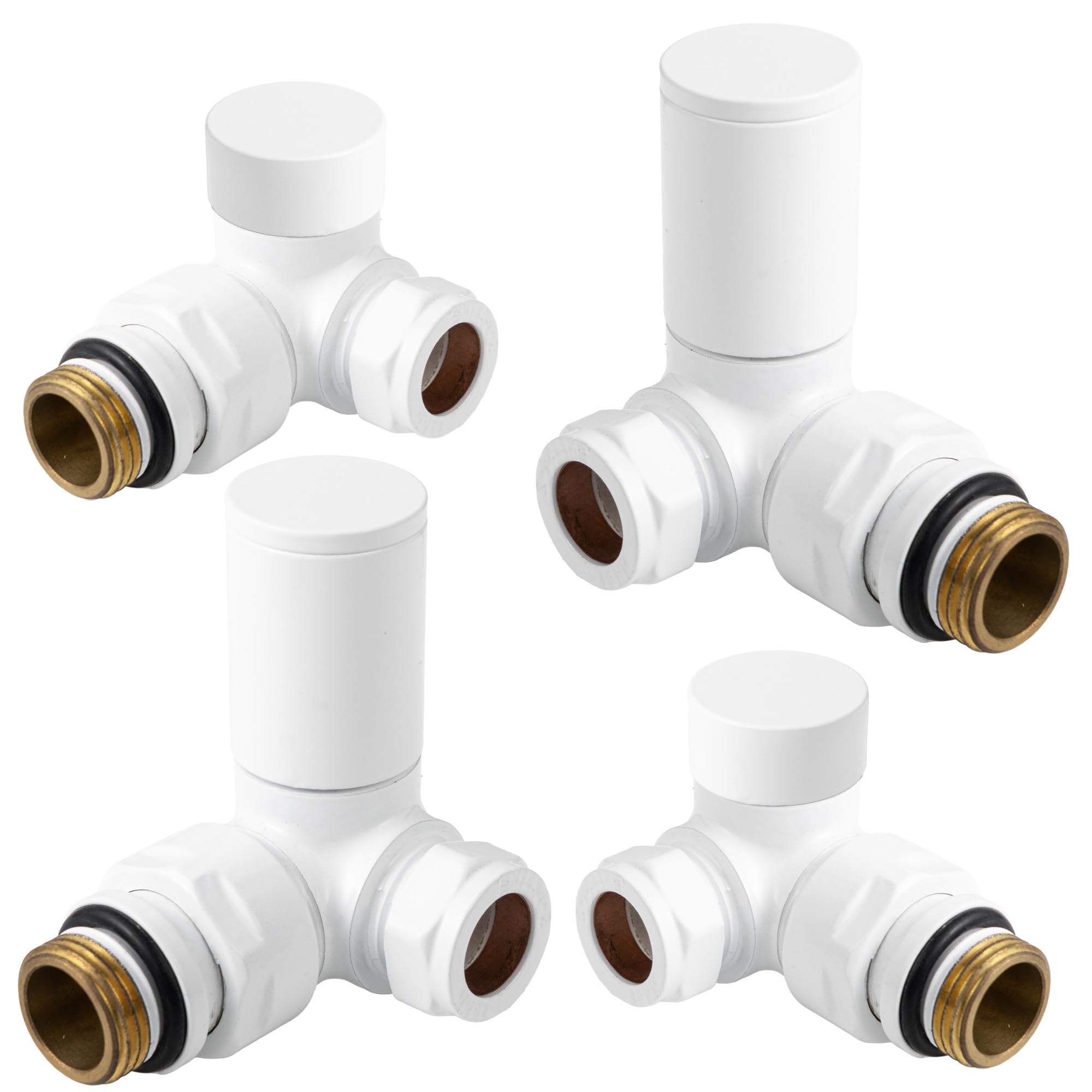 VANCOCO 2 Pack Glossy White 1/2"×15mm Corner Radiator Valve Round with Lockshield, Manual Radiator Valve Standard Connection for Heated Towel Rail and Central Heating Modern Bathroom — image 1