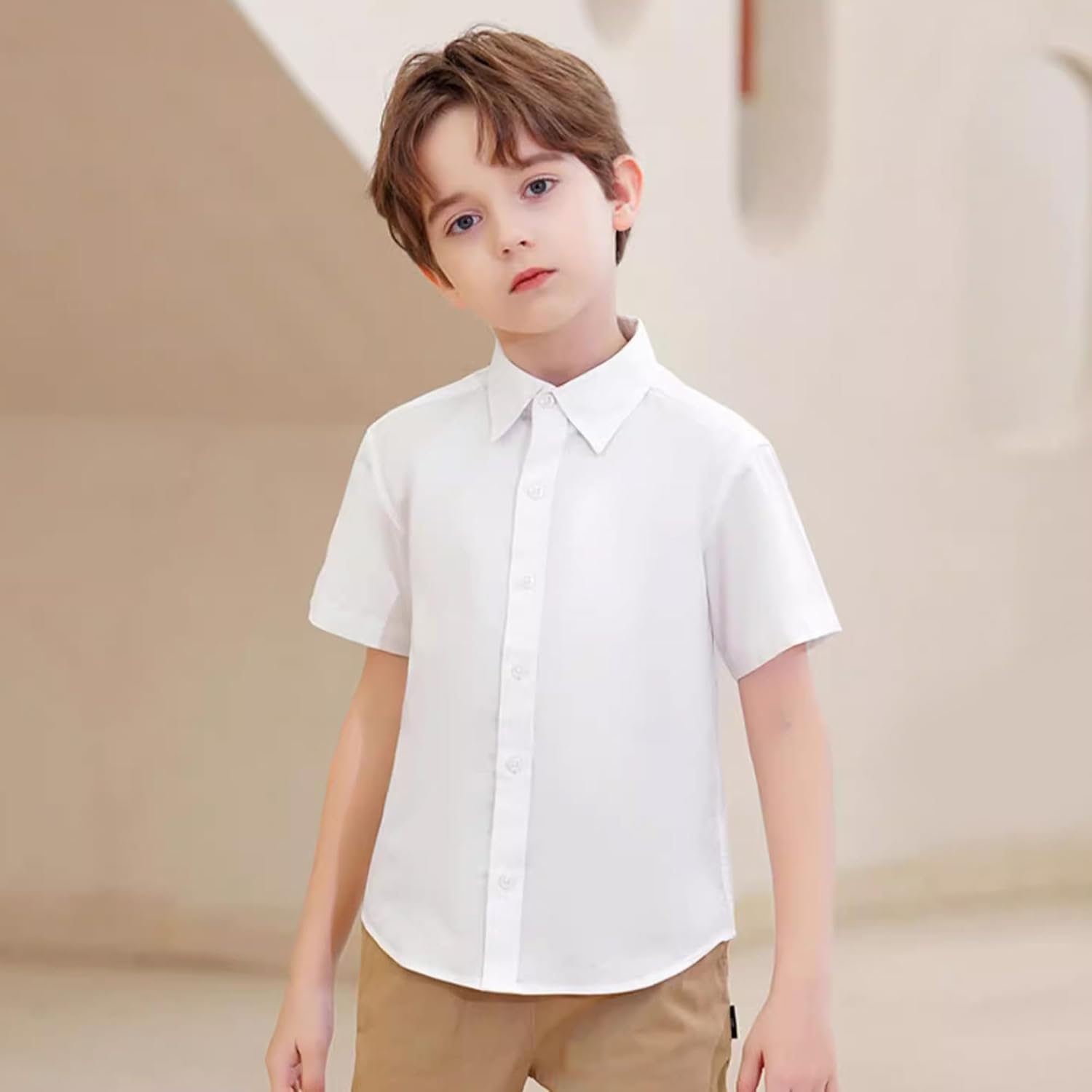Boys Short Sleeve Button Down Shirt - Collared Uniform Dress Shirt - White Button Up Shirt Boys - Image 3