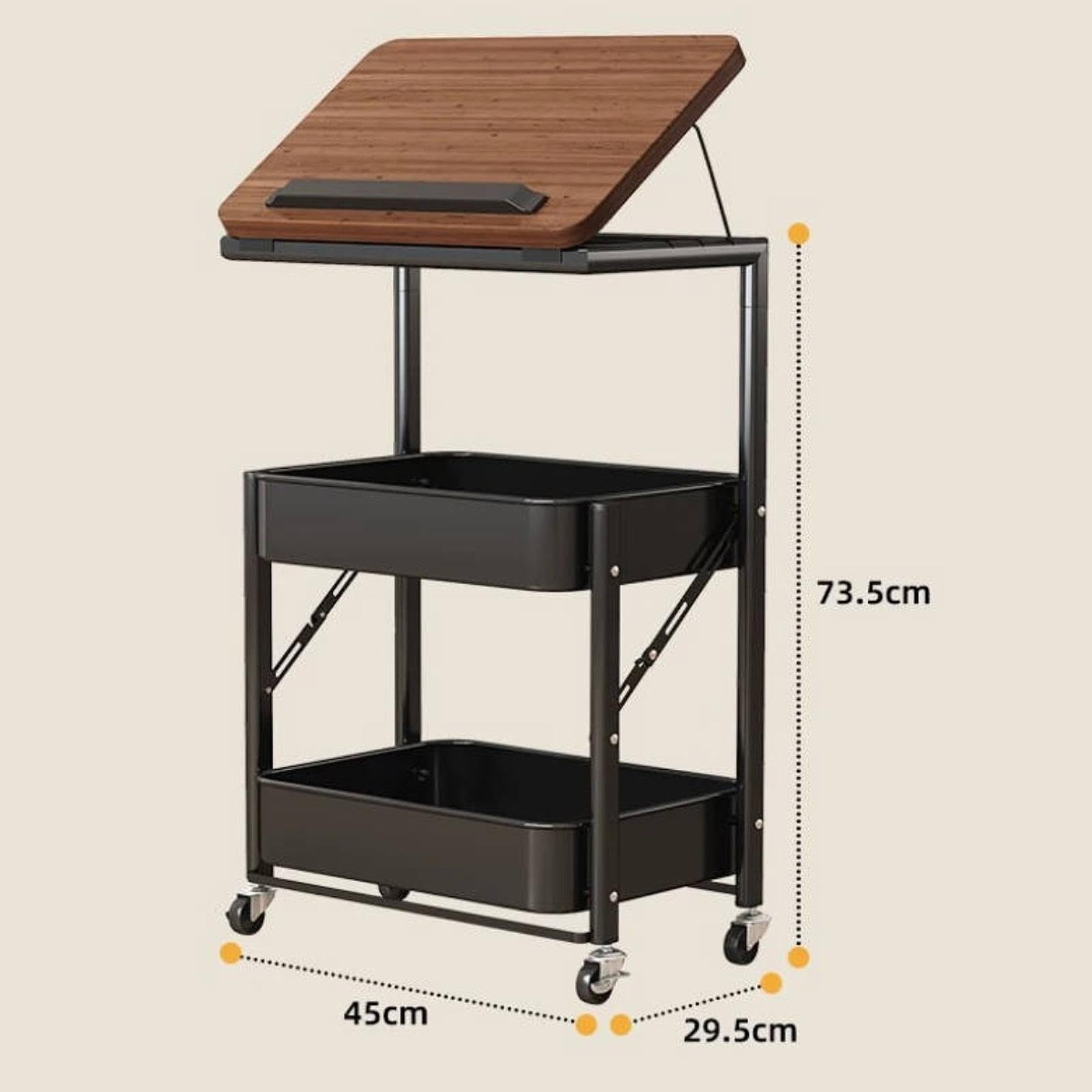 Carrito utilitario con Ruedas, Organizador versátil, Noche portátil con Estante para el hogar, Sala Estar, Negro
