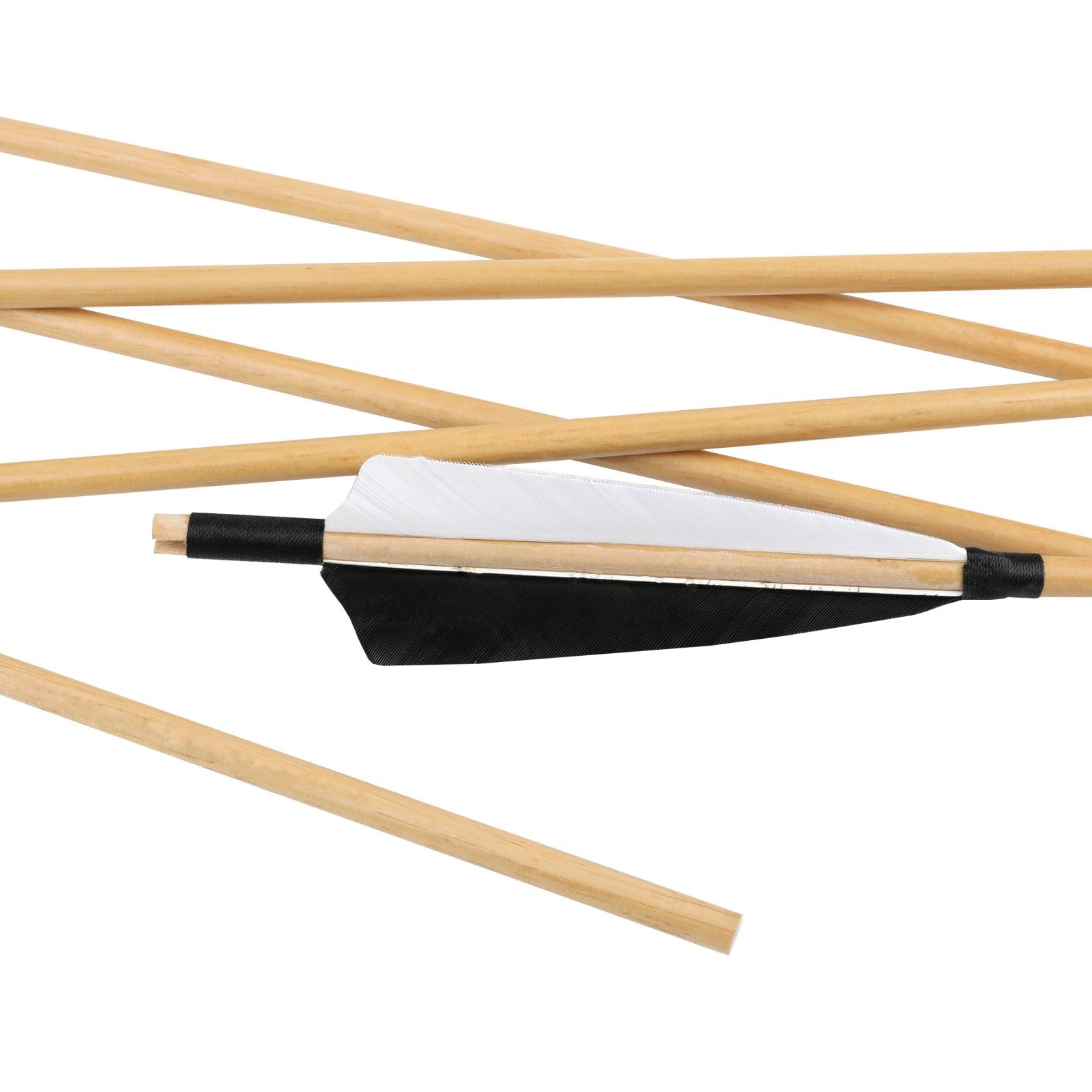 31" Frecce di Legno Tradizionali per Il tiro con L'Arco Frecce da Caccia Frecce di tiro di Pratica Target Frecce di Legno con 5 "piuma di Tacchino Fletching per Longbow Recurve Bow Arco Tradizionale