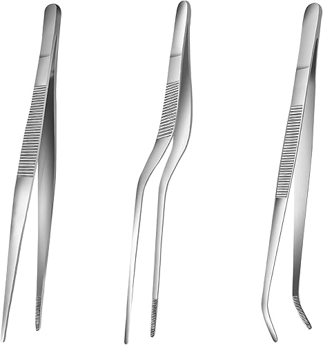 Miniatura 8 de Pinzas de acero inoxidable con puntas dentadas de precisión, juego de pinzas de cocina para cocinar, hornear, decoración de tartas, 5 piezas de 6.3