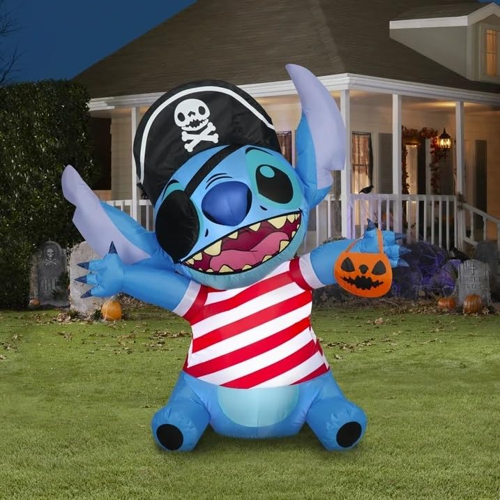 Halloween Lilo and Stitch, Stitch Pirate Yard Inflatable, 4.5 ft
