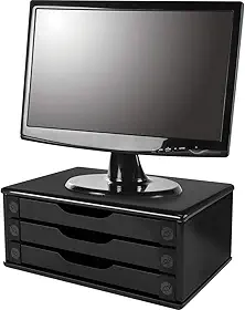 Souza & Cia, Suporte de Monitor 3 Gavetas, Mdf Black Piano - (Ref: 3347)