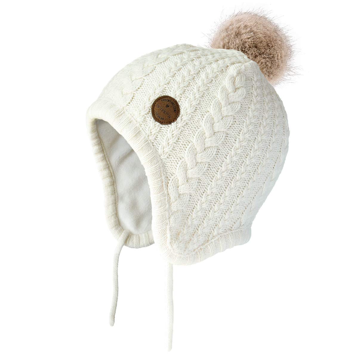 SOMALER Toddler Baby Boys Girls Winter Hat Kids Ear Flap Warm Fleece Lined Knit Beanie Fur Pom Hat
