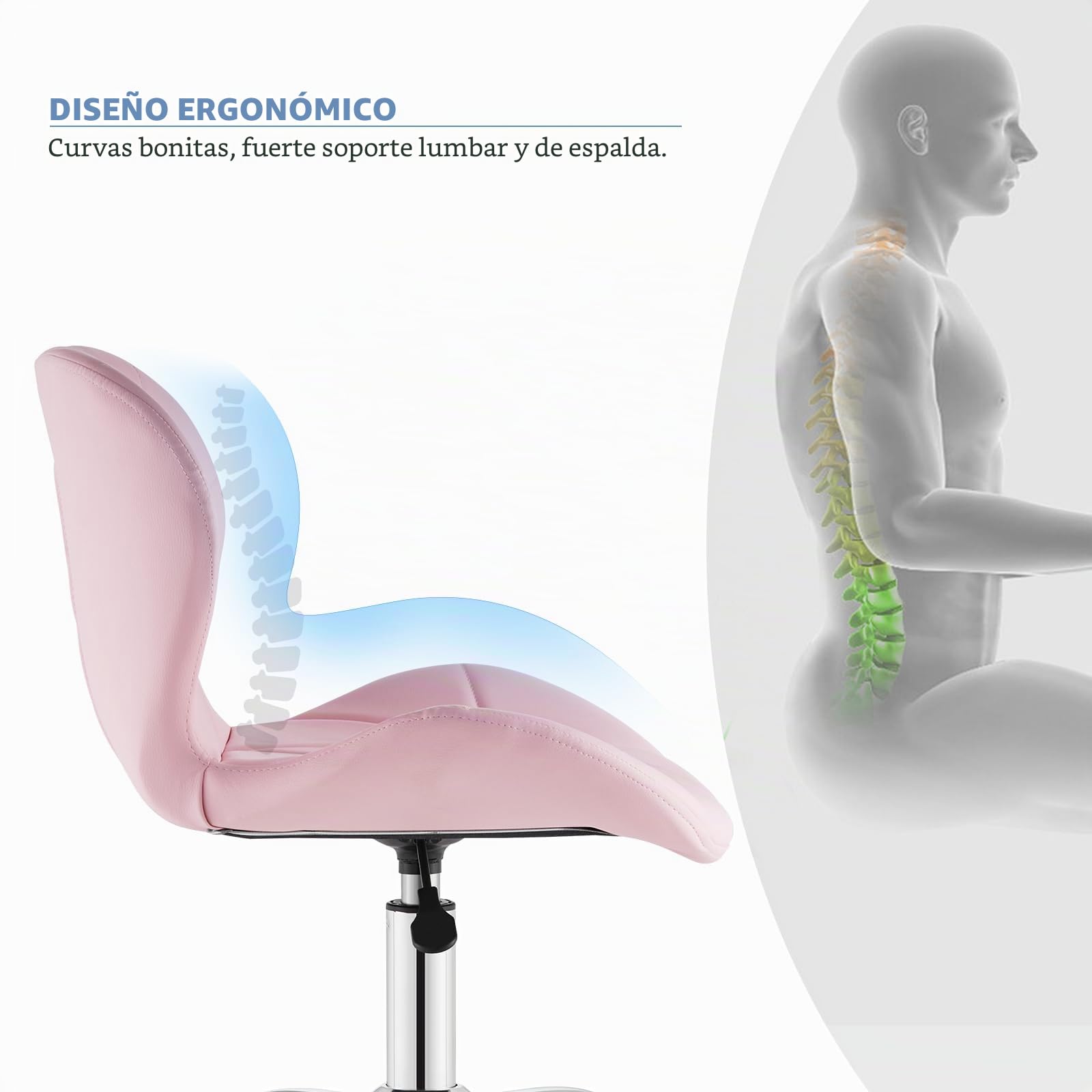 TUKAILAi Silla de Oficina de Piel sintética, Silla de Escritorio Altura Ajustable Ergonómica, Silla Escritorio Juvenil Rueda Transpirable para Estudio Cadeira Escritorio (Rosa)