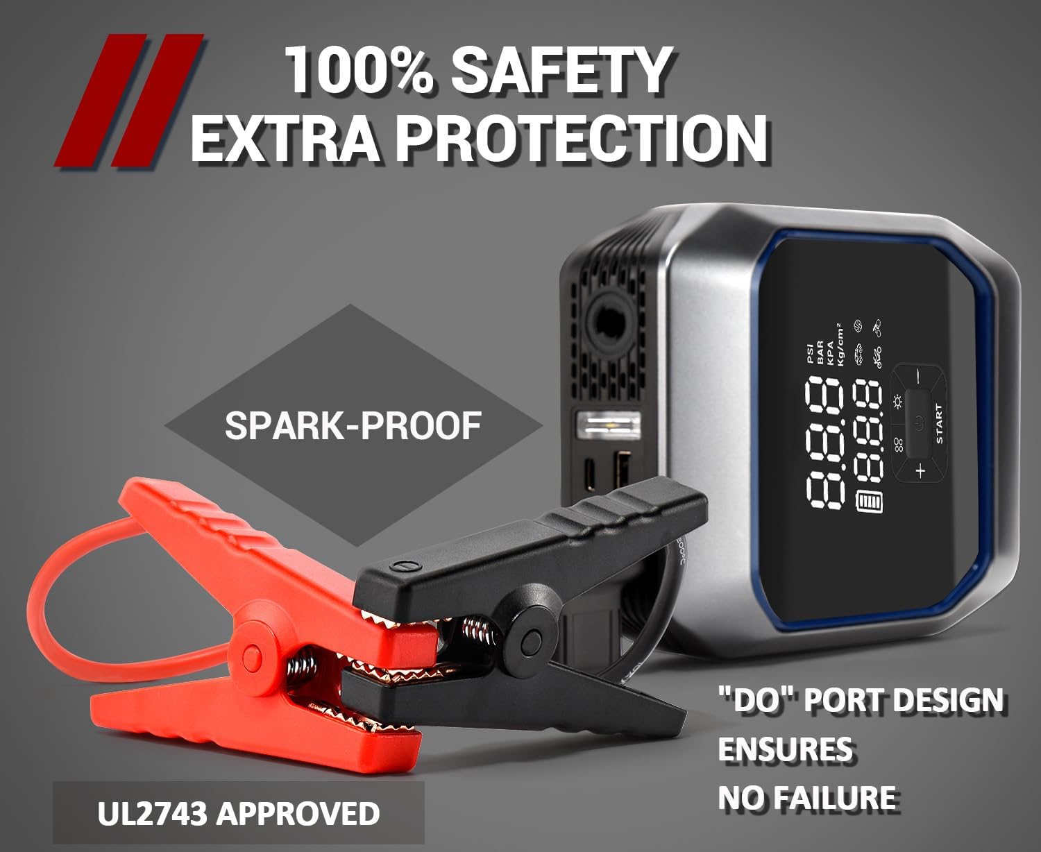 Jump Starter with Air Compressor, 2500A Portable Car Battery Pack(8.5 Gas/8.0L Diesel) 160PSI 20000mAh Car Tire Inflator, Jumper Starter Battery Box with Touch Screen, LED Light, Power Bank