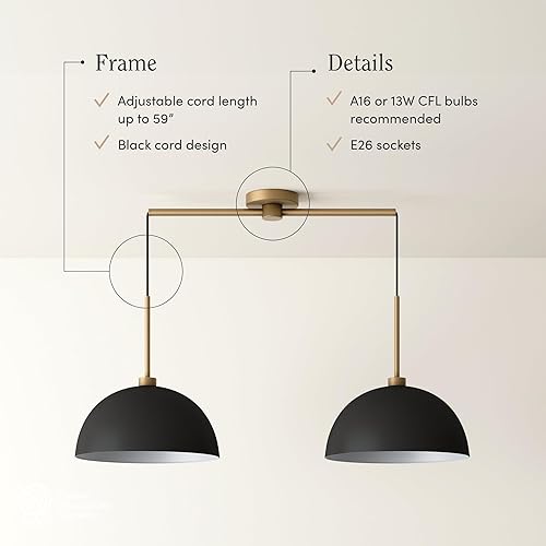 Miniatura 4 de Nathan James Percy - Moderna lámpara colgante de isla de 2 luces, luces colgantes con pantalla de metal y cable ajustable, para cocina, sala de