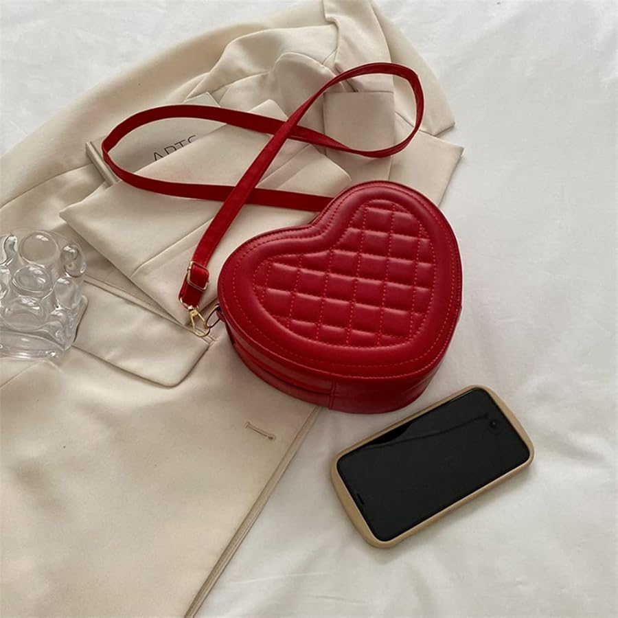 BORSA IN PELLE poliuretano a forma di cuore tinta unita borsa tote moda
