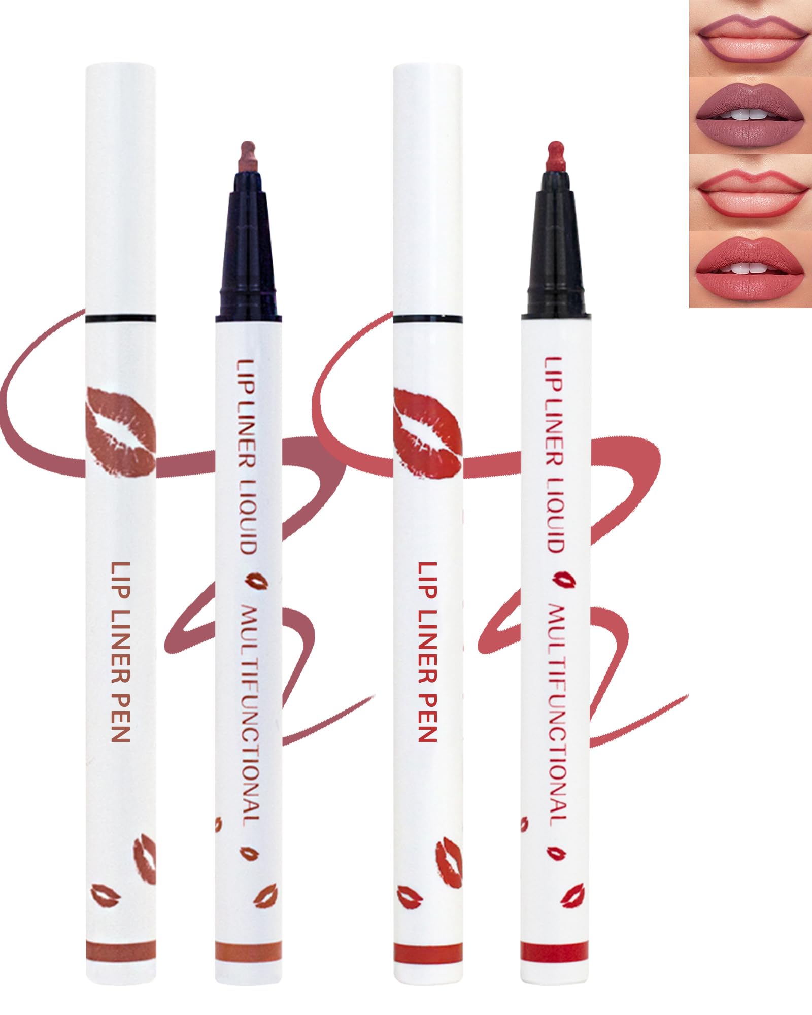 Matte Lip Liner-2Pcs, 2 in 1 Brown Beige Liquid Lipliners Pencil & Lip Stick