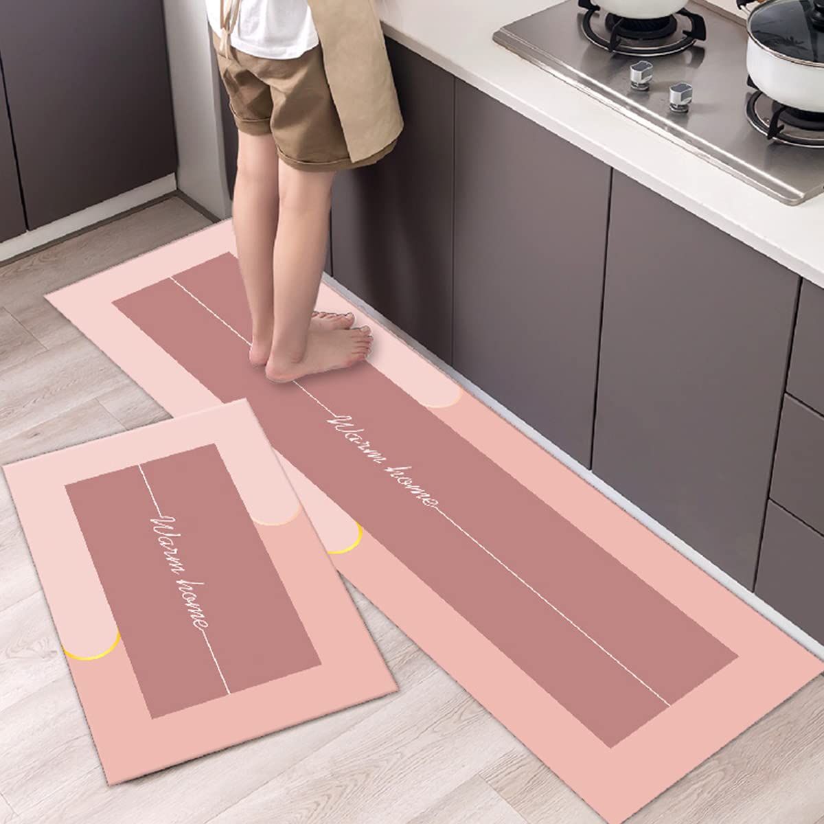 Juego de 2 alfombras de cocina antifatiga, antideslizantes, cómodas, impermeables, de 16 x 24 pulgadas + 16 x 47 pulgadas