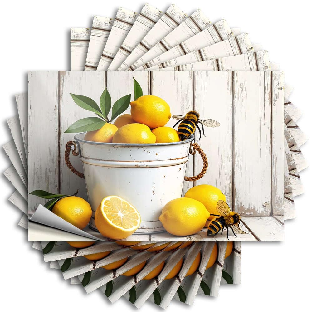 Tattoo Smiley Face Haves Waterproof - Fresh Lemons in A Rustic Bucket with Bees Garage Self Adhesive Decal for Adulting Use(12X18CM)