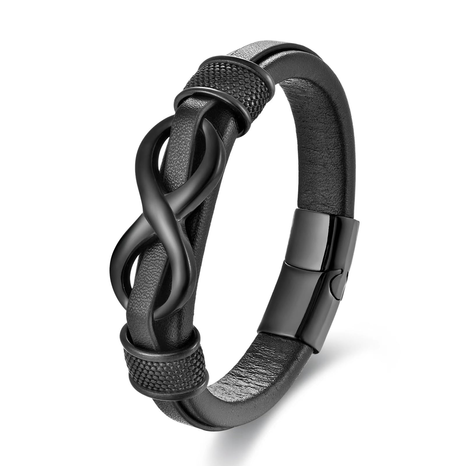 JSNOM Bracciale Uomo Pelle Intrecciata: Bracciali Vera Pelle Multistrato con Chiusura Magnetica, Gioielli Infinito Regalo per Natale San Valentino Compleanno per Uomo
