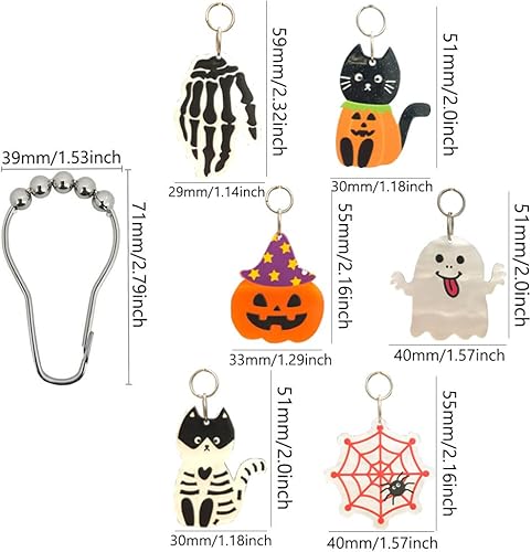 Miniatura 2 de Ganchos de cortina de ducha de Halloween para decoración de baño de Halloween, juego de 12 ganchos de cortina de ducha de acero inoxidable a prueba