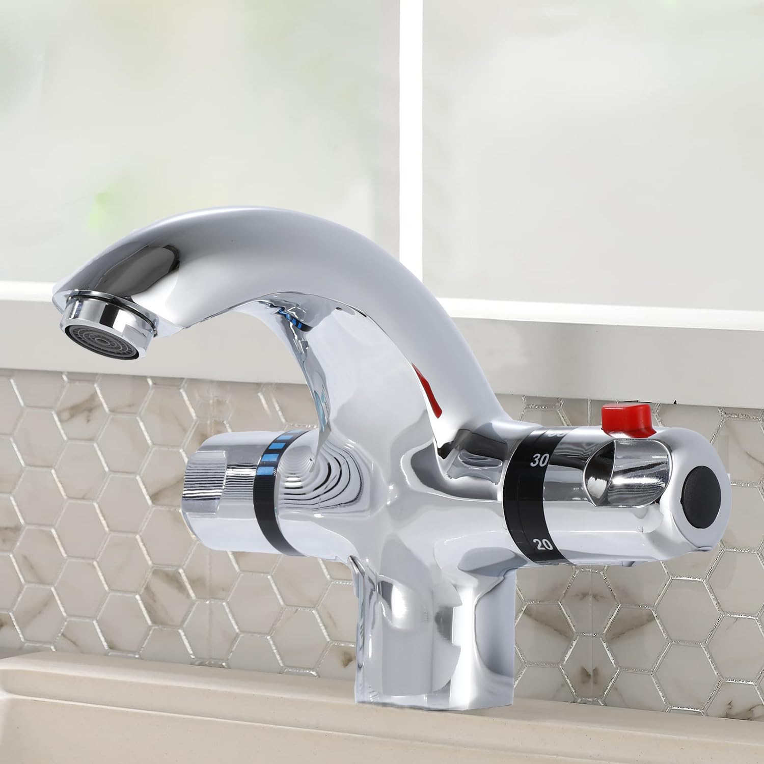 Rubinetto per lavabo con termostato, miscelatore termostatico, miscelatore per lavabo, rubinetto per lavabo, miscelatore per lavabo, miscelatore per lavabo, rubinetto termostatico,cromato