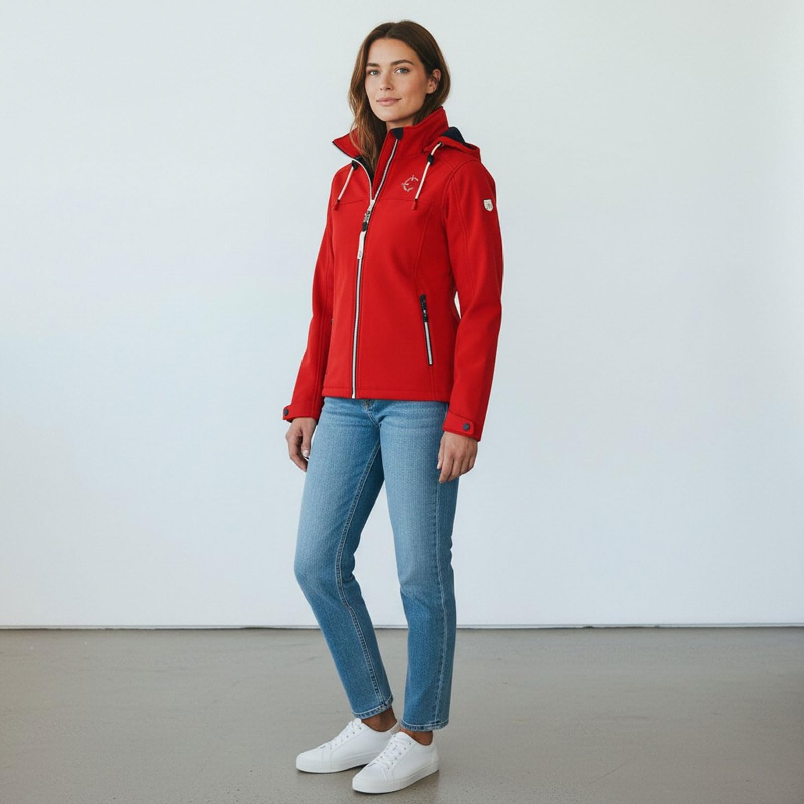 Dry Fashion Damen Softshelljacke Zingst - Jacke in Navy, Größe 36 | Atmungsaktiv, Wind- & wasserabweisend, Taillierter Schnitt, 2-Wege-Reißverschluss, Abnehmbare Kapuze, Reißverschluss-Taschen