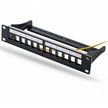 Yankok [12 Port Blank Patch Panel with Ground Wire] 10in. 1U Detachable Cable Management Rack Mount for CAT5/5e CAT6/6a and CAT7 Shielded Unshielded RJ45 Keystone Jacks Inline Coupler