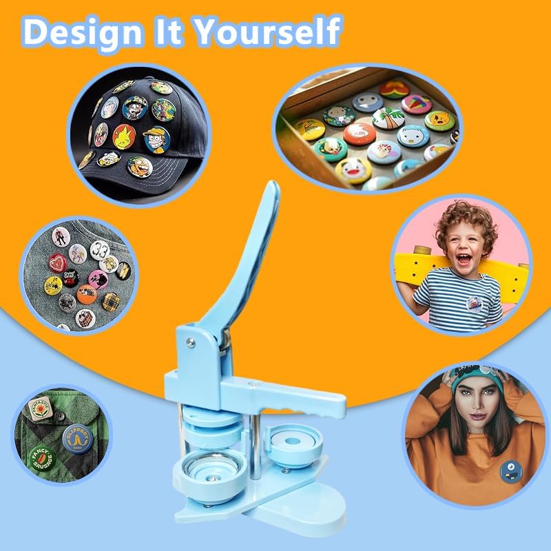 Button Maker Machine, Button Pin Maker (3rd Gen) Installation-Free DIY, Button Press Machine Kit with Free Button Parts&Circle Cutter&Wrench Gadget (Light Blue, 58mm(2.25in)) Light Blue 2.25 in