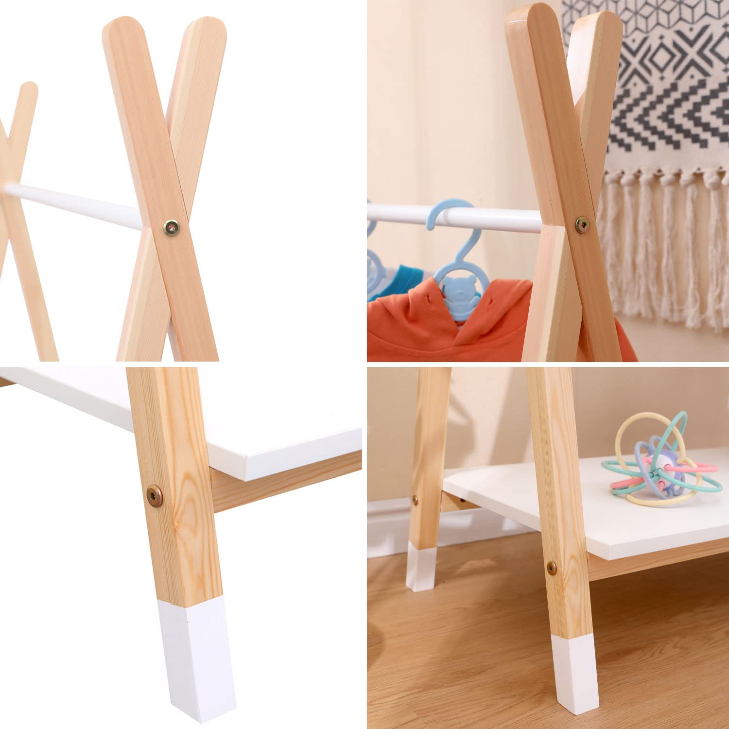 Happy Garden Armario Infantil LOU con cajón Blanco de Estilo escandinavo, Perchero de Madera de Pino