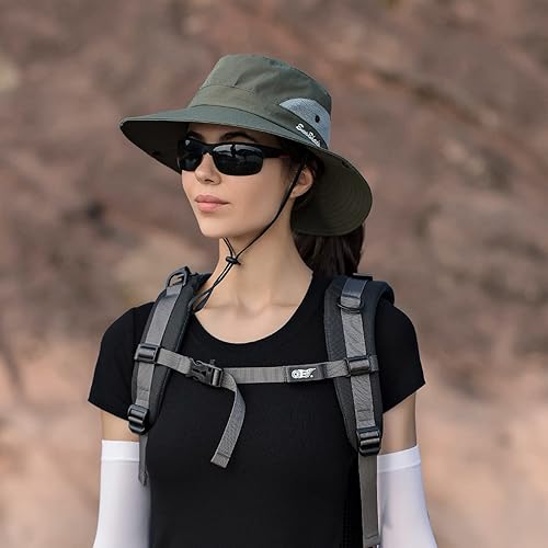 Miniatura 5 de IYEBRAO - Paquete de 2 sombreros de cola de caballo para mujer, con protección UV, sombreros plegables de ala ancha para verano, boonie, playa,