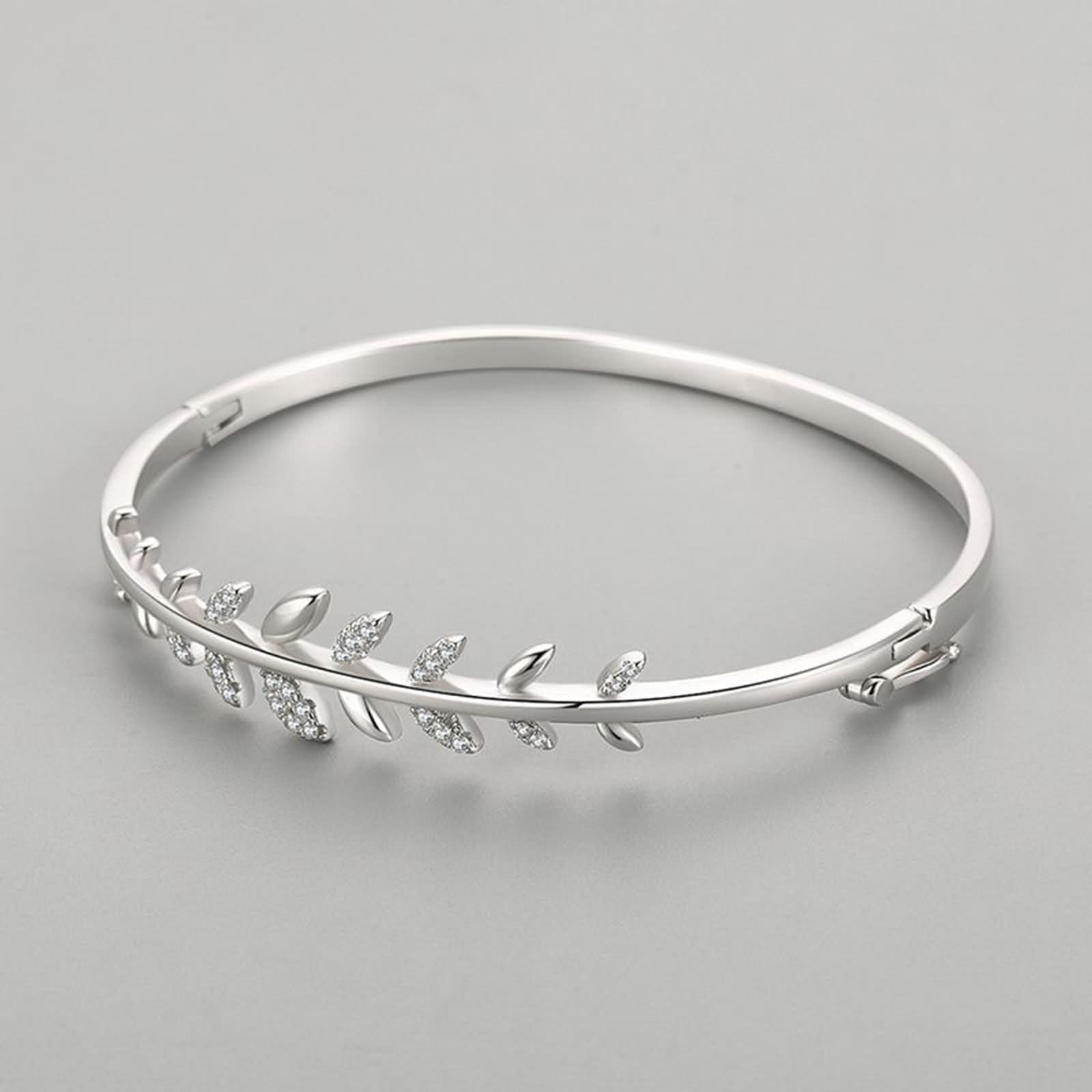 Friendship Bracelet Kit, bransoletka damska z liśćmi z okrągłym diamentem białe złoto/platyna 950