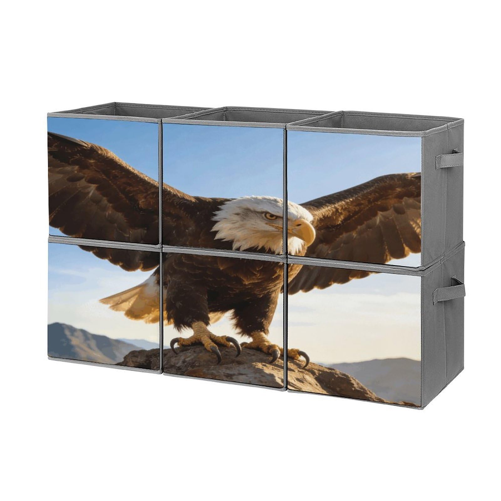 Fodpand Style Fierce Eagle And National Flag Cube Bins With Double Handles,Set Of 6 Cube Organizer, Stackable And Foldable Storage Bins For Organization, Closet, Shelves, Offices
