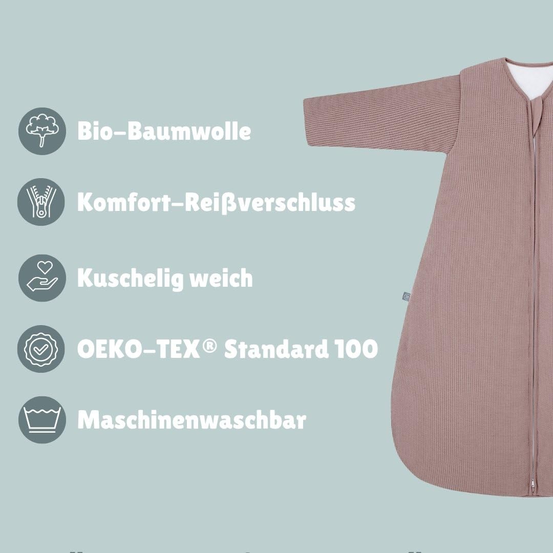 emma & noah Baby Schlafsack 3.5 TOG, Strampelsack für den Winter, in vielen Farben, Bio-Baumwolle, Oeko-TEX Zertifiziert, Abnehmbare Ärmel, Schlafsack für Neugeborene (Essential Mint, 60 cm)