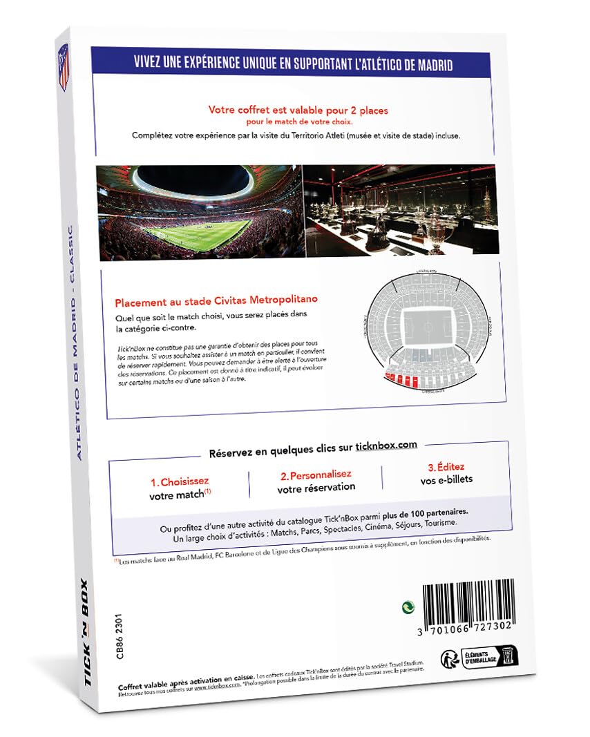 Wonderbox Connect - Coffret Cadeau - Atlético de Madrid - 2 Places pour 1 Match au Choix + 2 entrées pour Le Stadium Tour et musée - Validité 27 Mois