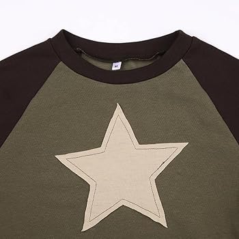 トップス 00s black star pattern long T-shirts y2k Women's Star Shirt Y2K Long Sleeve Crew Neck Top Plus Size