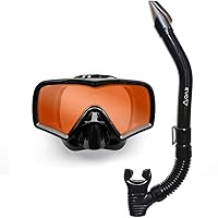 EVO Hi-Definition Single Lens Snorkel Mask & Snorkel Combo - Adult Scuba Diving Set with Valve & Seesharp Tech
