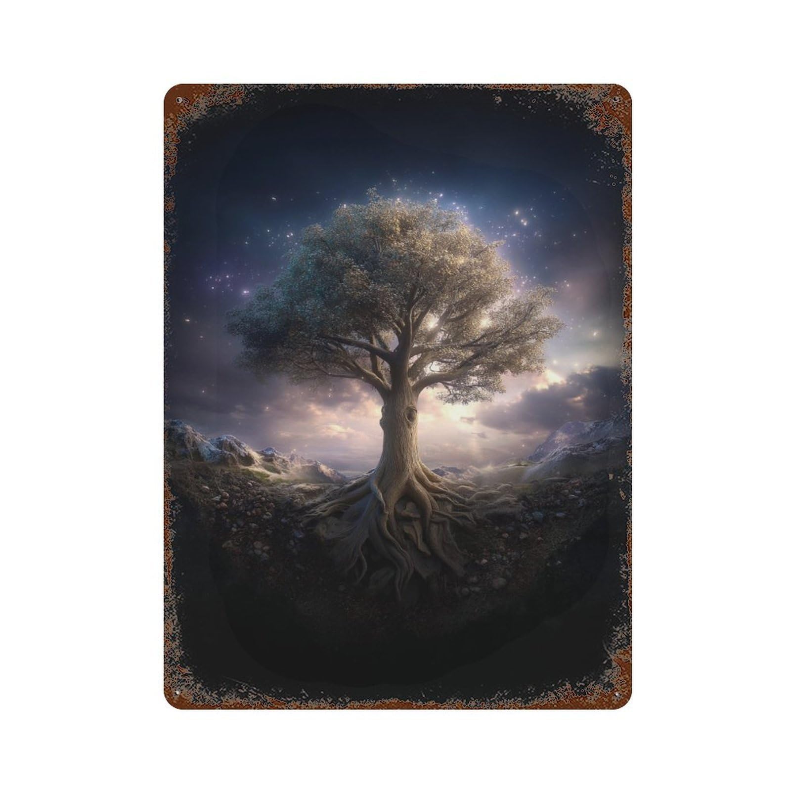 Garage Style Magical Tree of Life Distressed Metal Wall Sign 15.7"x11.8", Retro Wall Decor for Bar And Workshop