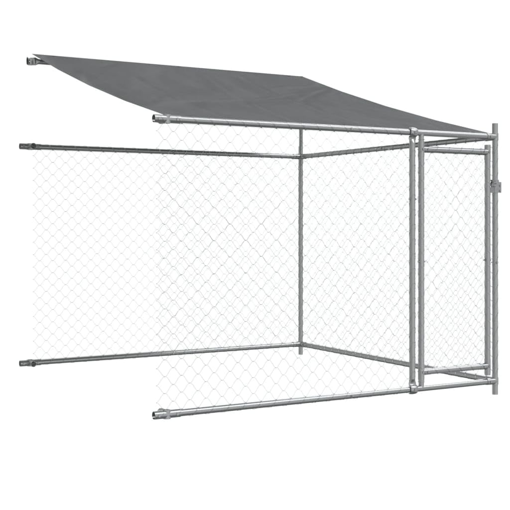 IKAYAA Recinto per Cani da Esterno Box per Cani da Esterno Cuccia Cane Esterno Gabbia Cani con Tetto e Porte Acciaio Zincato-8 x 2 x 2 m/3 uscite