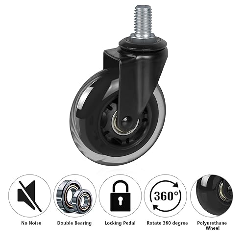 Miniatura 10 de Ruedas giratorias de goma de 3 pulgadas resistentes con frenos, ruedas de vástago roscado de 12 a 13 x 1 pulgada, juego de 4 (diámetro del tornillo