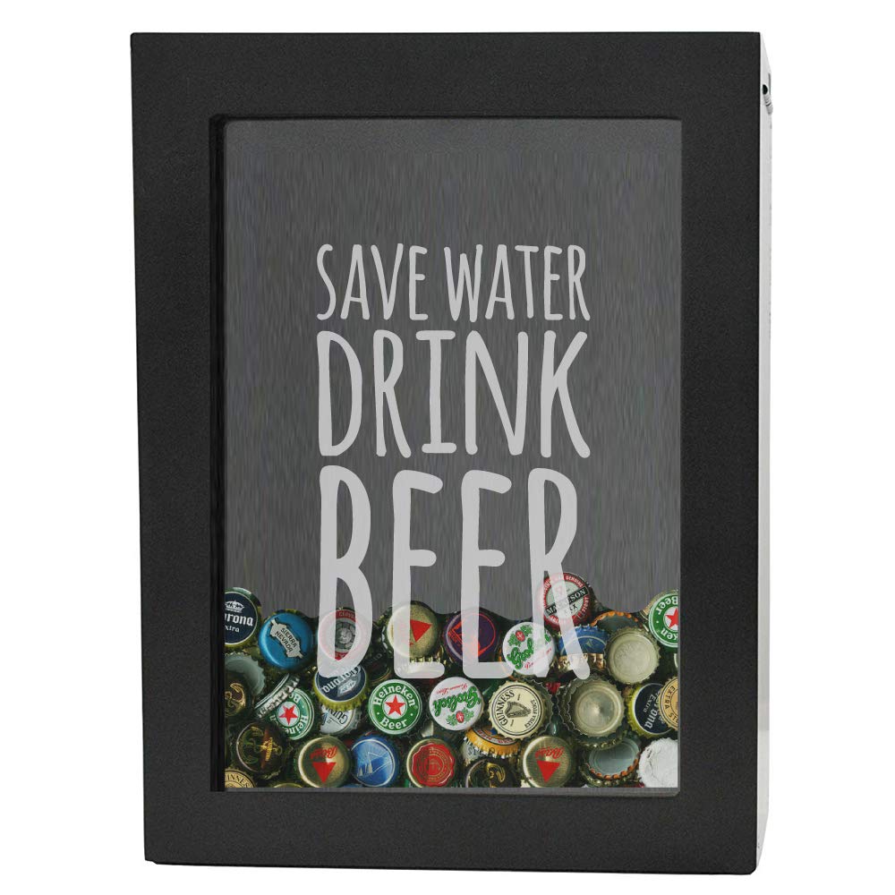 Beer Bottle Cap Holder Shadow Box - Save Water Drink Beer Style B
