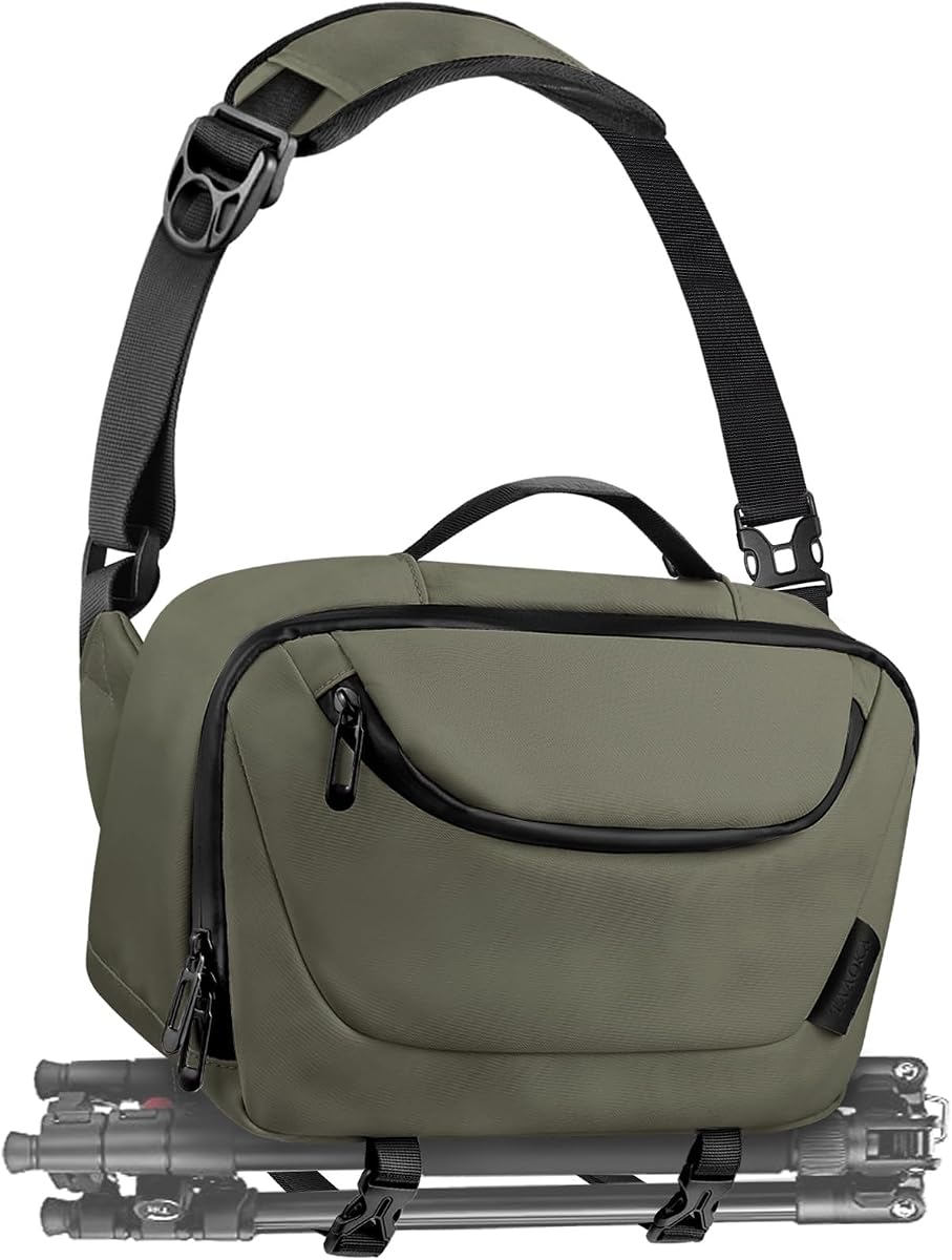 Camera Sling Bag,Travel Waterproof Camera Case with Tripod Holder,Lightweight DSLR/SLR/Mirrorless Small Camera Bags Crossbody for photographers (Dark Green)