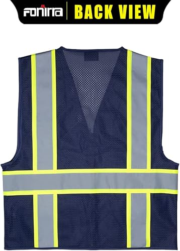 Miniatura 2 de FONIRRA Chaleco de seguridad reflectante de alta visibilidad para hombre, chaleco de trabajo de construcción ANSI Clase 2 con bolsillos y cremallera
