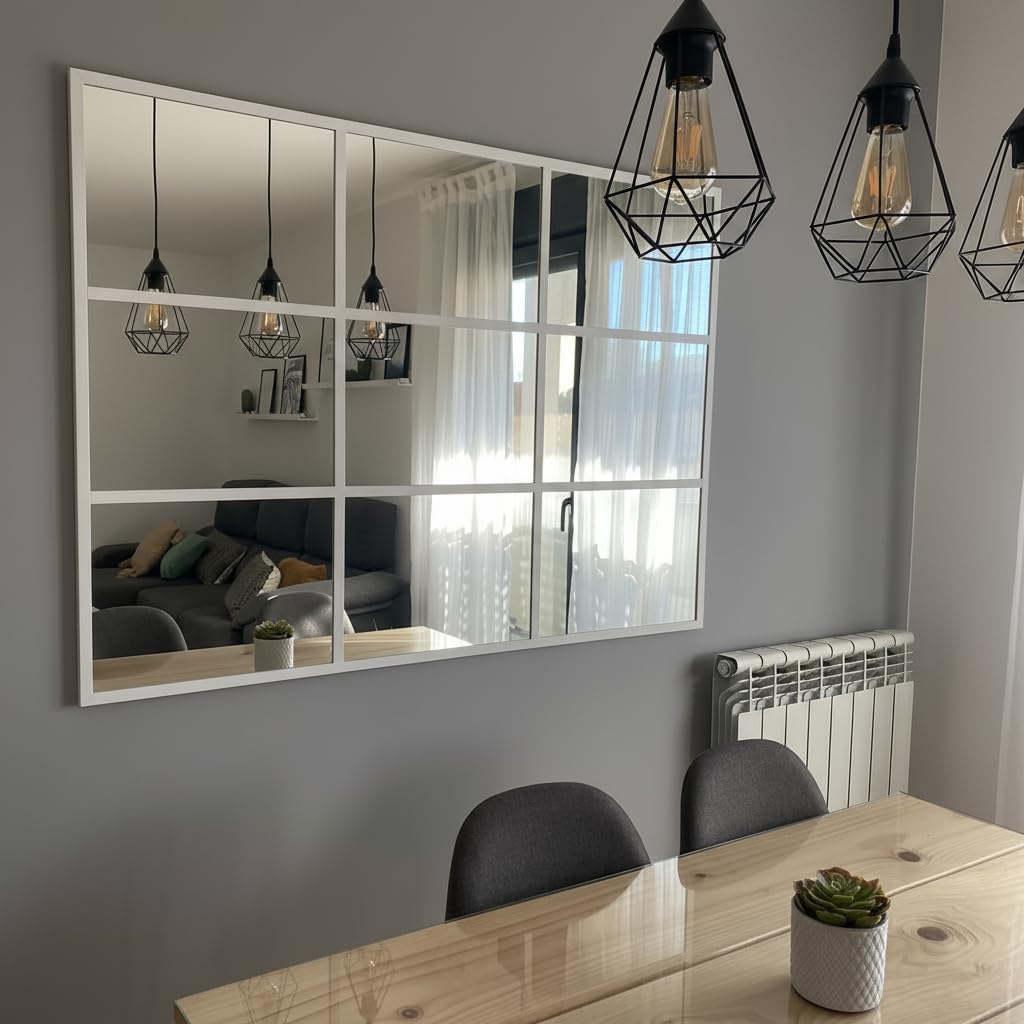 THEROSE Espejo Ventana, Espejo Industrial, Aluminio Blanco 120 x 80 cm