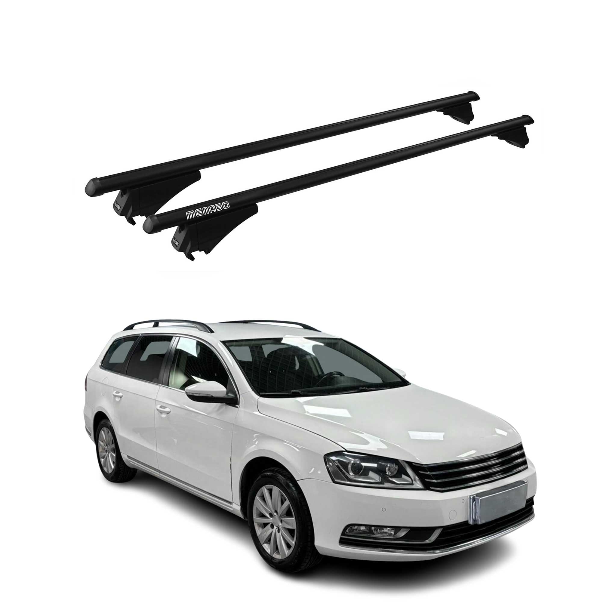 Menabo Barre Portatutto Base Compatibili con VW Passat Alltrack B7 2012-2014 Alluminio 75kg Nero 2tlg Offene Rail per Portabici, Dachboxen, Portasci Bloccabile
