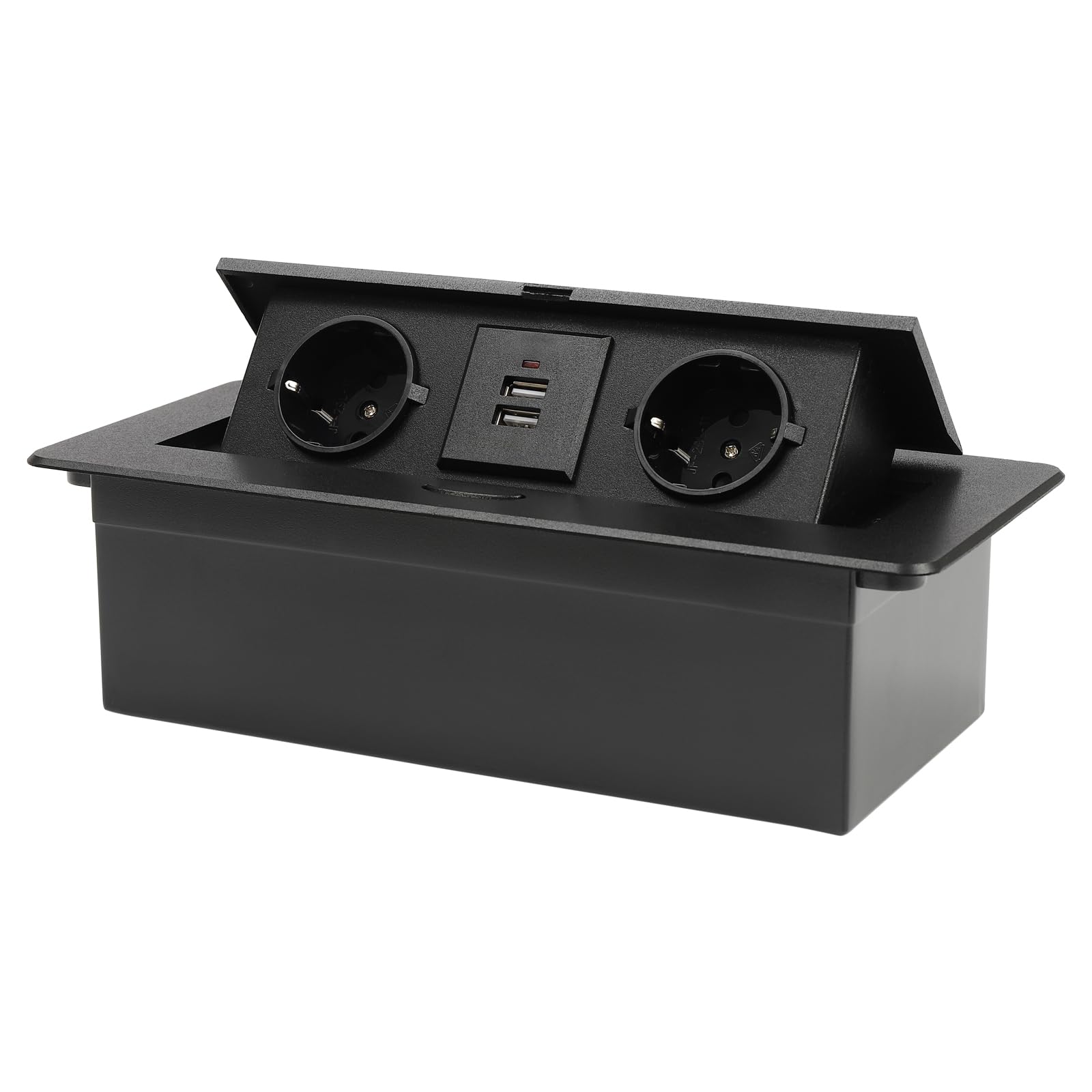 Enchufe empotrable retráctil con 2 puertos USB negro sin cable | Socket Pop Up de mesa, 2 USB y 2 euros, enchufe estándar para encimera