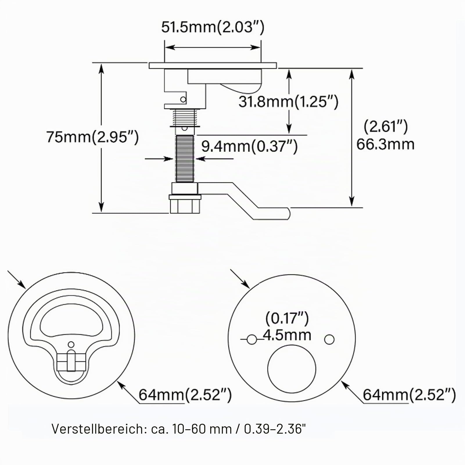 Nockenriegel für Boote, Edelstahl 316, Marine-Flush-Lift-Zugring für Schiffe