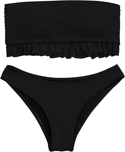 Miniatura 1 de Traje de baño de 2 piezas para mujer con hombros descubiertos y cintura alta