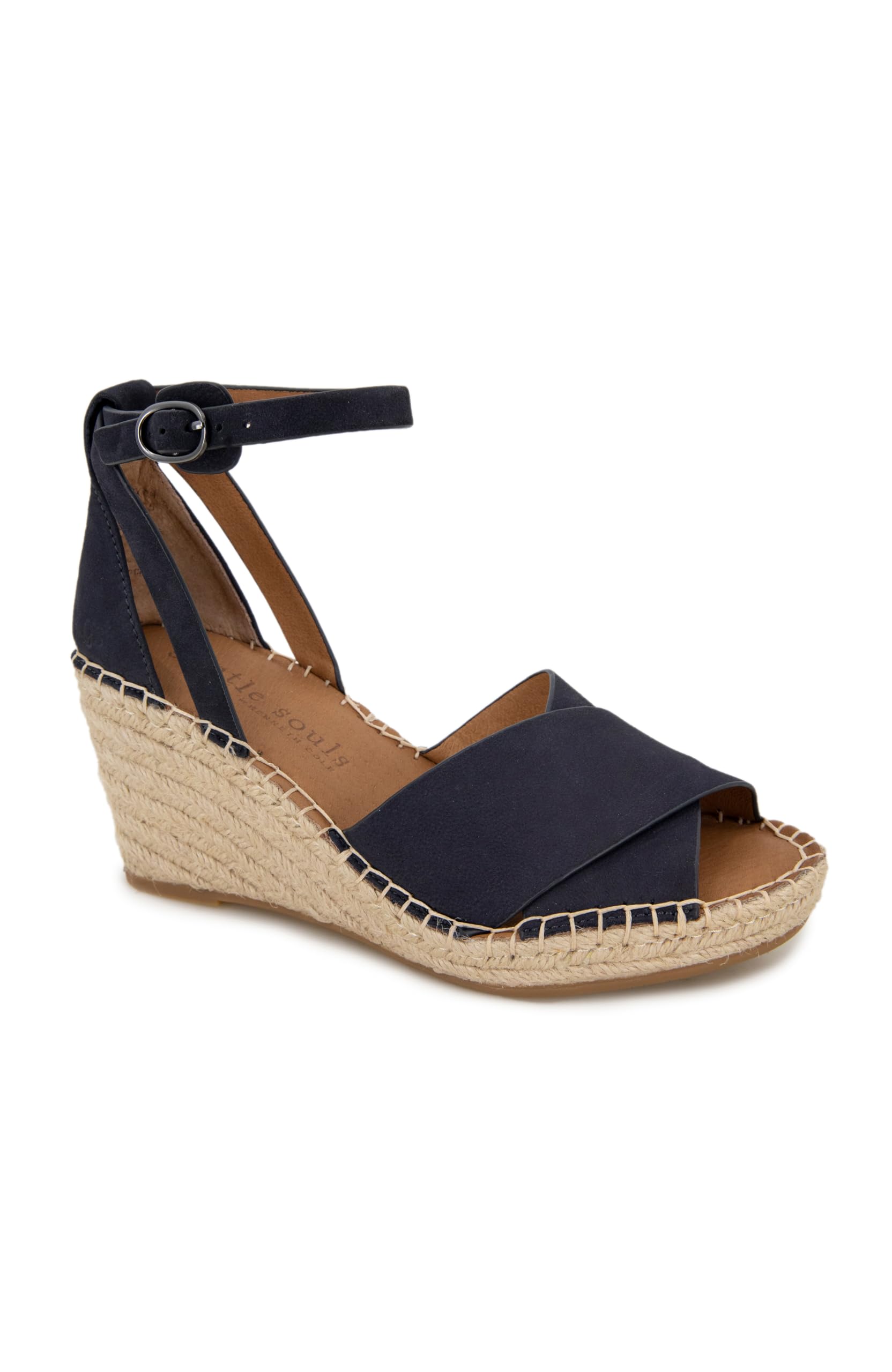 Gentle Souls by Kenneth Cole Women's Charli X Band Buckle Heeled Sandal Espadrille Wedge