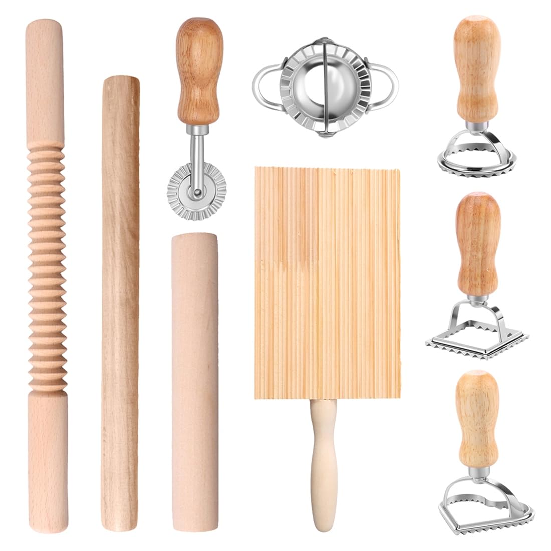 Aundhegrtt Efficient Pasta Making Kit 9 Pcs Tools Includes Ravioli Stamp Cutters Rolling Pins Gnocchi Boards Dough Cutter