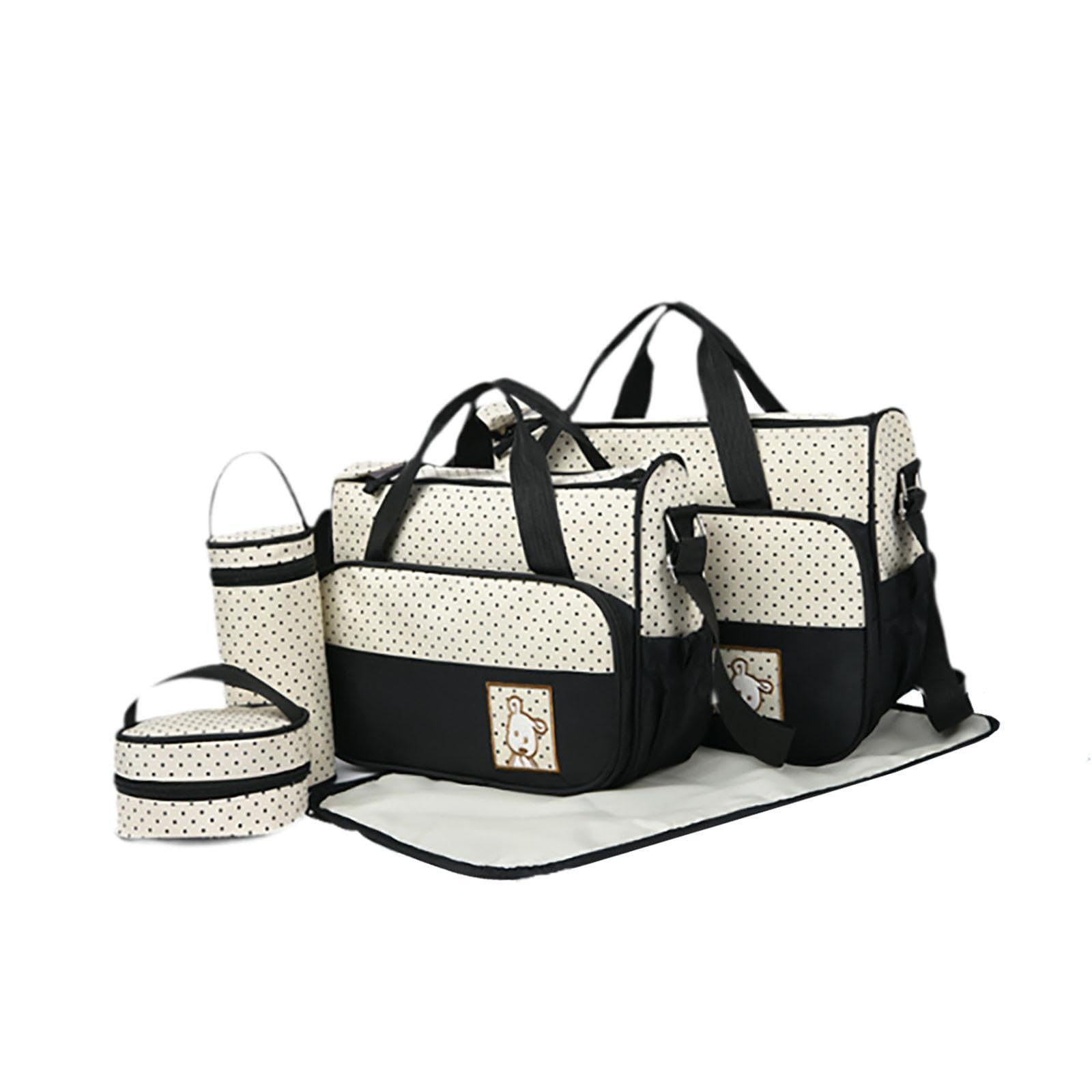 Sharplace 5 Pezzi Borsa Fasciatoio Borsa Cambio Neonato Set Borsa Pranzo Neonato Portabottiglie Pannolini Oxford Resistente con Scomparti Adatta a Viaggi, nero, Taglia unica bambino