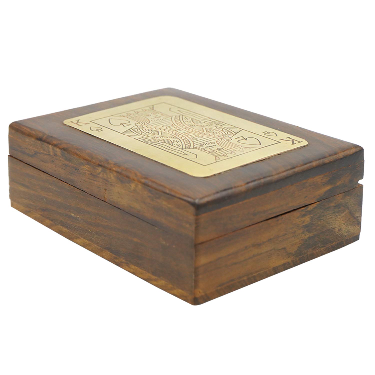 Naayaab Craft Handmade Sheesham Wood Playing Card Holder with Brass Inlay Card Game Deck Holder for Poker Home, Office D�cor Small Things Storage Organizer - Size (4.2x3.5x1.5inch)