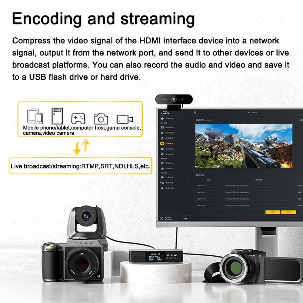 LinkPi ENC1V3P 4K HDMI NDI Codificador con compresión Tally, H.265 integrada y soporte multiprotocolo para transmisión en vivo profesional y uso en estudio (con WIFI6+ DIN + Hot Shot)