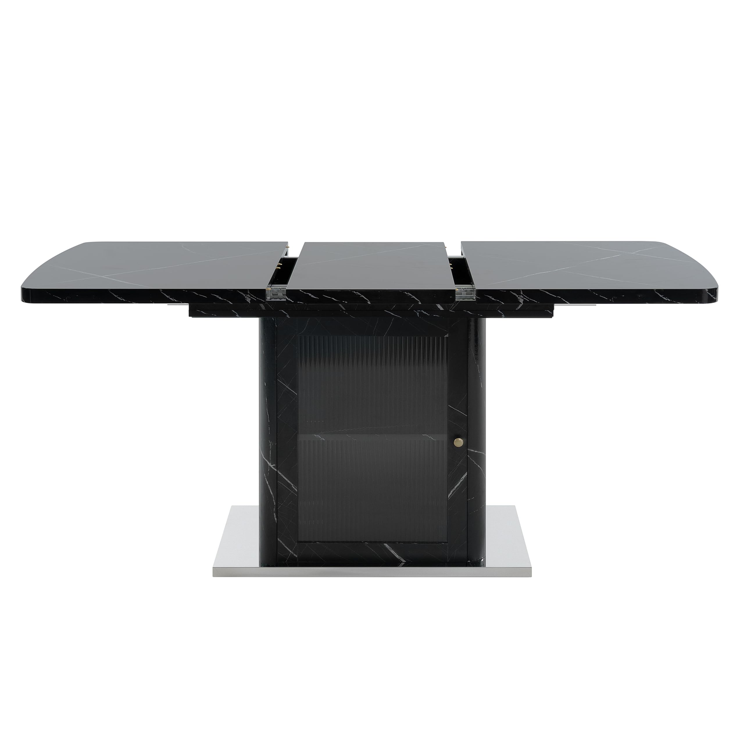 Vivca, tavolo da pranzo moderno allungabile, 120-160 cm, piano con stampa in marmo nero, gambe in metallo, elegante e funzionale per sala da pranzo, cucina, soggiorno